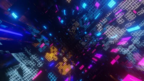 Abstract frames and boxes. Fly through technology cyberspace with neon glow. Sci 動画素材 281350680