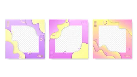 Abstract frames with waves and clouds template. Purple and pink gradient with Stock Illustration