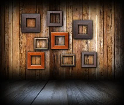 Abstract frames on wooden wall イラスト素材