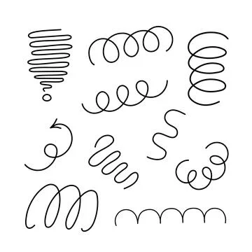Abstract freeform curly doodle lines set simple hand drawn black monochrome Stock Illustration