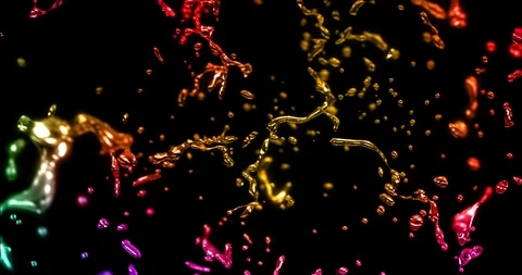 Abstract fresh water splash multi color effect with drops on black background 스톡 동영상 92882737