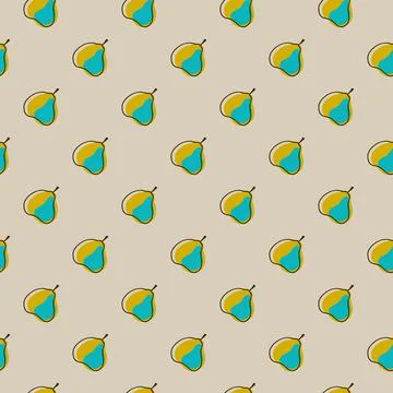 Abstract fruit food seamless pattern with simple pear elements. Pastel backgr Stock Illustration