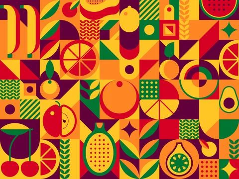 Abstract fruit modern geometric vector pattern Stock Illustration