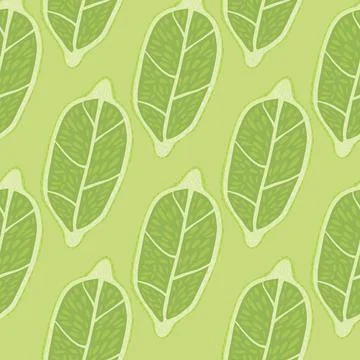 Abstract fruit seamless pattern with hand drawn lemon silhouettes. Light gree Stock Illustration