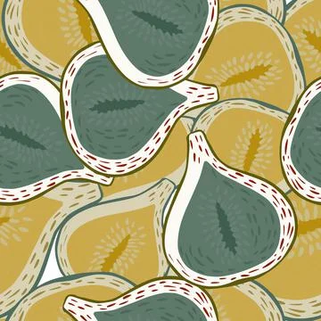 Abstract fruit seamless pattern with tropical fig elements. Yellow and green  イラスト素材