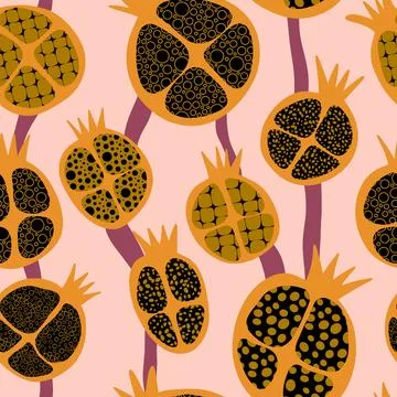 Abstract fruit seamless pomegranate pattern for wrapping paper and fabrics Stock Illustration