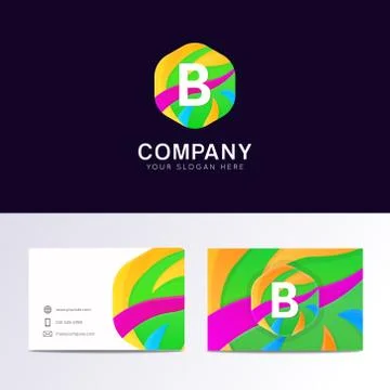 Abstract fun B letter logo sign. Flat children hexagon avatar vector design Stock Illustration