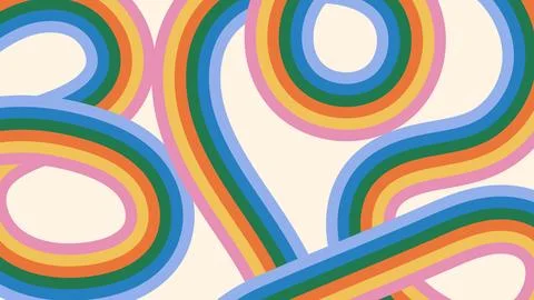 Abstract fun background with curve rainbow colored stripes. Trendy groovy Illustrazione stock