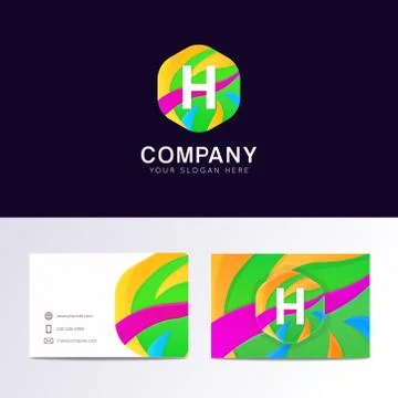 Abstract fun H letter logo sign. Flat children hexagon avatar vector design Stock Illustration