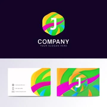 Abstract fun J letter logo sign. Flat children hexagon avatar vector design Stock Illustration