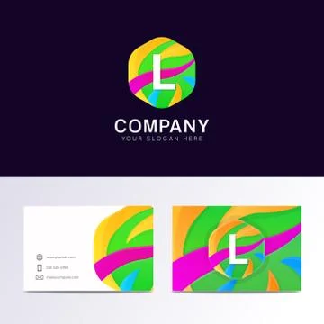 Abstract fun L letter logo sign. Flat children hexagon avatar vector design Stock Illustration