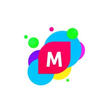 Abstract fun M letter logo creative flat children avatar vector design Stock Illustration