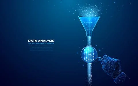 Abstract funnel with data stream and hand with magnifying Stock Illustration