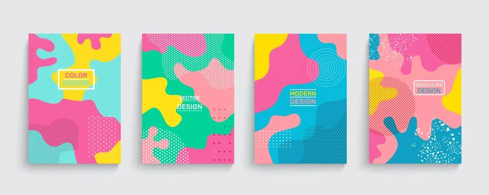 Abstract funny posters, cool textures. Children trend doodles, hipster color Stock Illustration