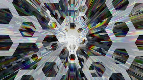 Abstract futorological dynamic background. Moving multicolored figures. Seamless Stock Footage 138621403