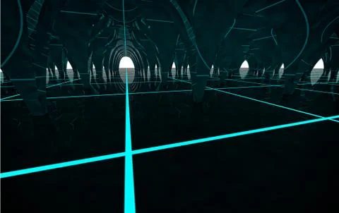 Abstract future modern column hall with lighting stripes and reflections Stock Illustration