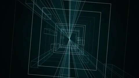 Abstract futuristic animation of a dark wireframe tunnel with glowing lines.. Video stock 342052087