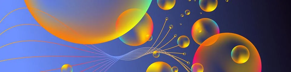 Abstract futuristic background with 3D bubbles and flowing wavy lines. Vector Stock Illustration