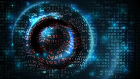 Abstract futuristic background binary code circular waves, matrix cyberspace Stock Illustration