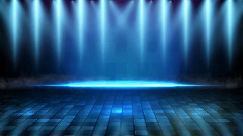 Abstract futuristic background of blue empty stage and neon lighting spotlgih Stock Illustration