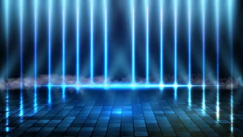 Abstract futuristic background of blue empty stage and neon lighting spotlgih Stock Illustration