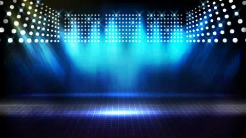 Abstract futuristic background of blue empty stage arena stadium spotlgiht st Stock Illustration