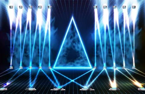 Abstract futuristic background of blue empty stage arena stadium spotlgiht .. Stock Illustration