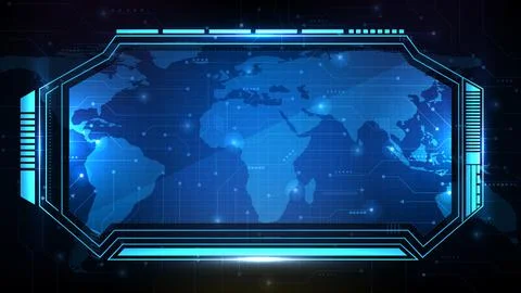 Abstract futuristic background of blue technology sci fi frame, hud ui topic, Stock Illustration