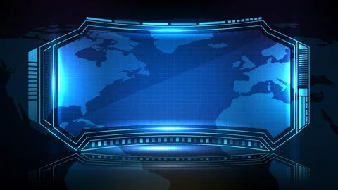 Abstract futuristic background of blue technology sci fi frame, hud ui topic, Illustrazione stock
