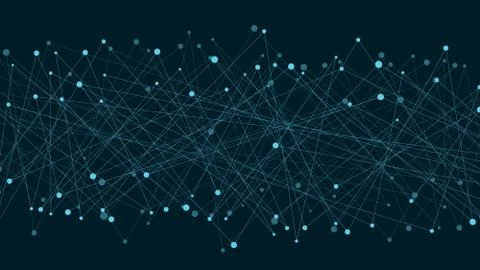 Abstract futuristic background of connected lines and dots. Neon lines are bl 库存插图
