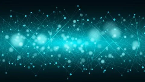 Abstract futuristic background of connected lines and dots. The glowing neon Stock Illustration