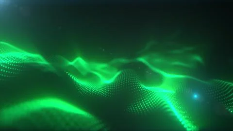 Abstract futuristic background featuring green glowing digital particles form Stock Illustration