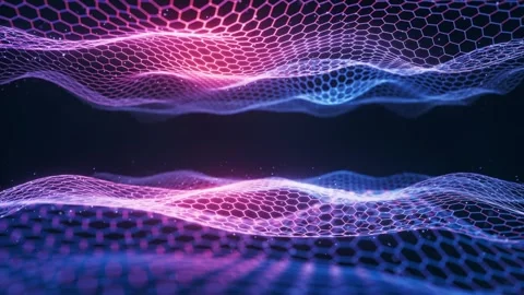 Abstract futuristic background with hexagonal grid and flowing waves motion.. Video stock 327109669