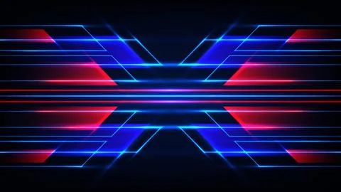 Abstract futuristic background with intersecting blue and red neon light tr.. Stock Illustration