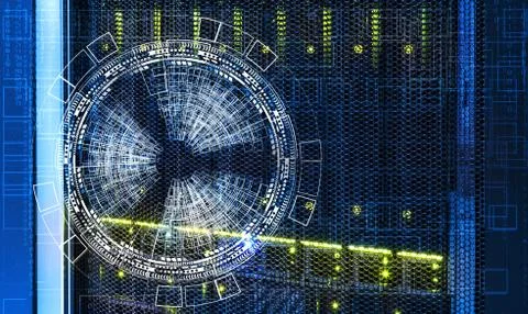 Abstract futuristic background over the disk storage of the supercomputer Stock Illustration
