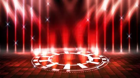 Abstract futuristic background of red empty stage and neon lighting spotlgiht Stock Illustration
