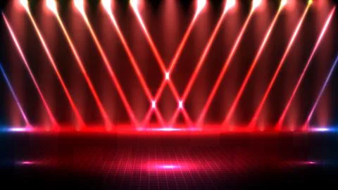 Abstract futuristic background of red empty stage arena stadium spotlgiht sta Stock Illustration