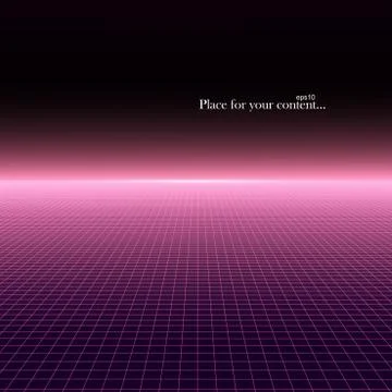 Abstract futuristic background with vision perspective - retro 1980s style. Grid 스톡 일러스트