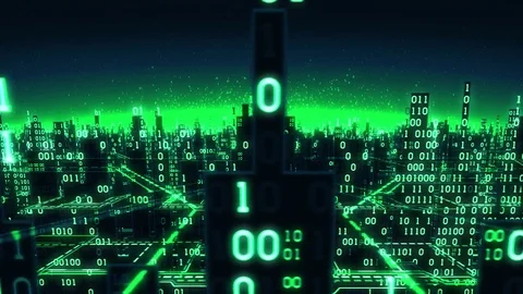 Abstract futuristic binary arrays connected to the global network, city, matrix Stock Footage 75158264