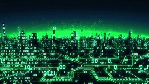 Abstract futuristic binary arrays connected to the global network, city, matrix Stock Footage 75175439