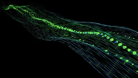 Abstract futuristic blue lines and green  circles in way. Glowing dots on w.. Stock Footage 339322912