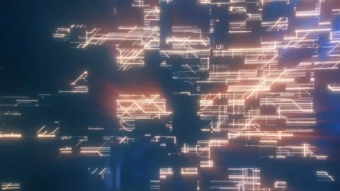 Abstract futuristic circuit-city pattern with glowing orange lines and soft.. Stock Footage 330592029