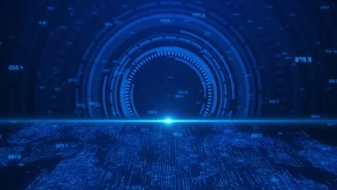 Abstract Futuristic circular digital interface lines circular elements. high Stock Footage 333786441