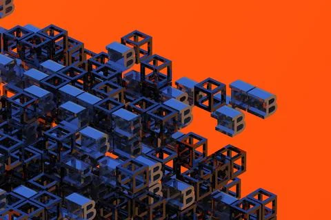 Abstract futuristic concept of Bitcoin mining and artificial intelligence. 3d Illustrazione stock