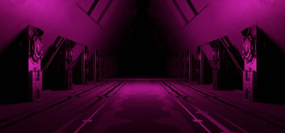 Abstract Futuristic Corridor Tunnel Solid Concrete Metallic Bright Purple Col Stock Illustration