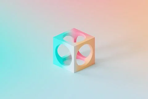 Abstract futuristic cube object on gradient background, minimal 3d render Stock Illustration