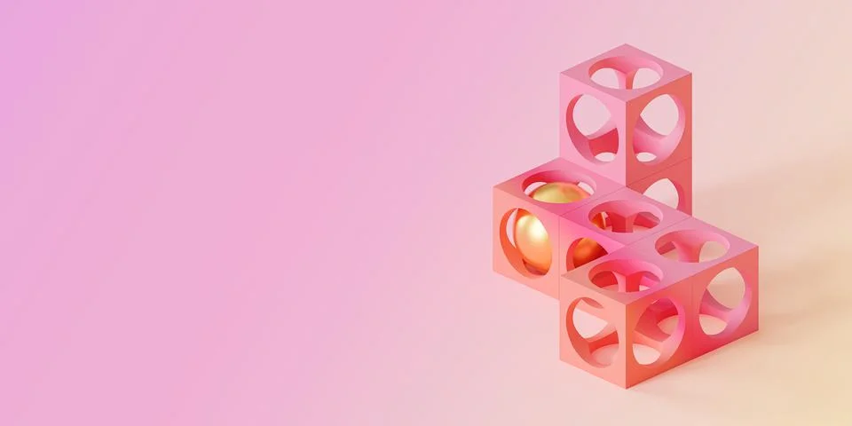 Abstract futuristic cube objects on gradient background, minimal 3d render Stock Illustration