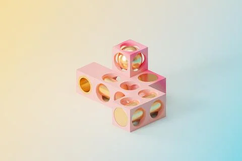 Abstract futuristic cube objects on gradient background, minimal 3d render Illustrazione stock