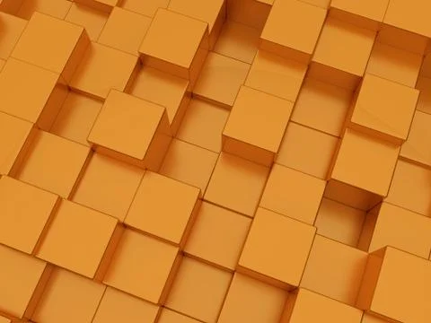 Abstract futuristic cubes shape background. Gold solid box array individualism Stock Illustration