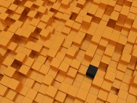 Abstract futuristic cubes shape background. Gold solid box array individualism Stock-Illustration